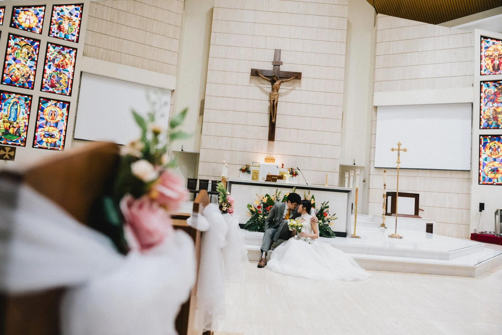 Andrew and Pheobe during their church wedding ceremony